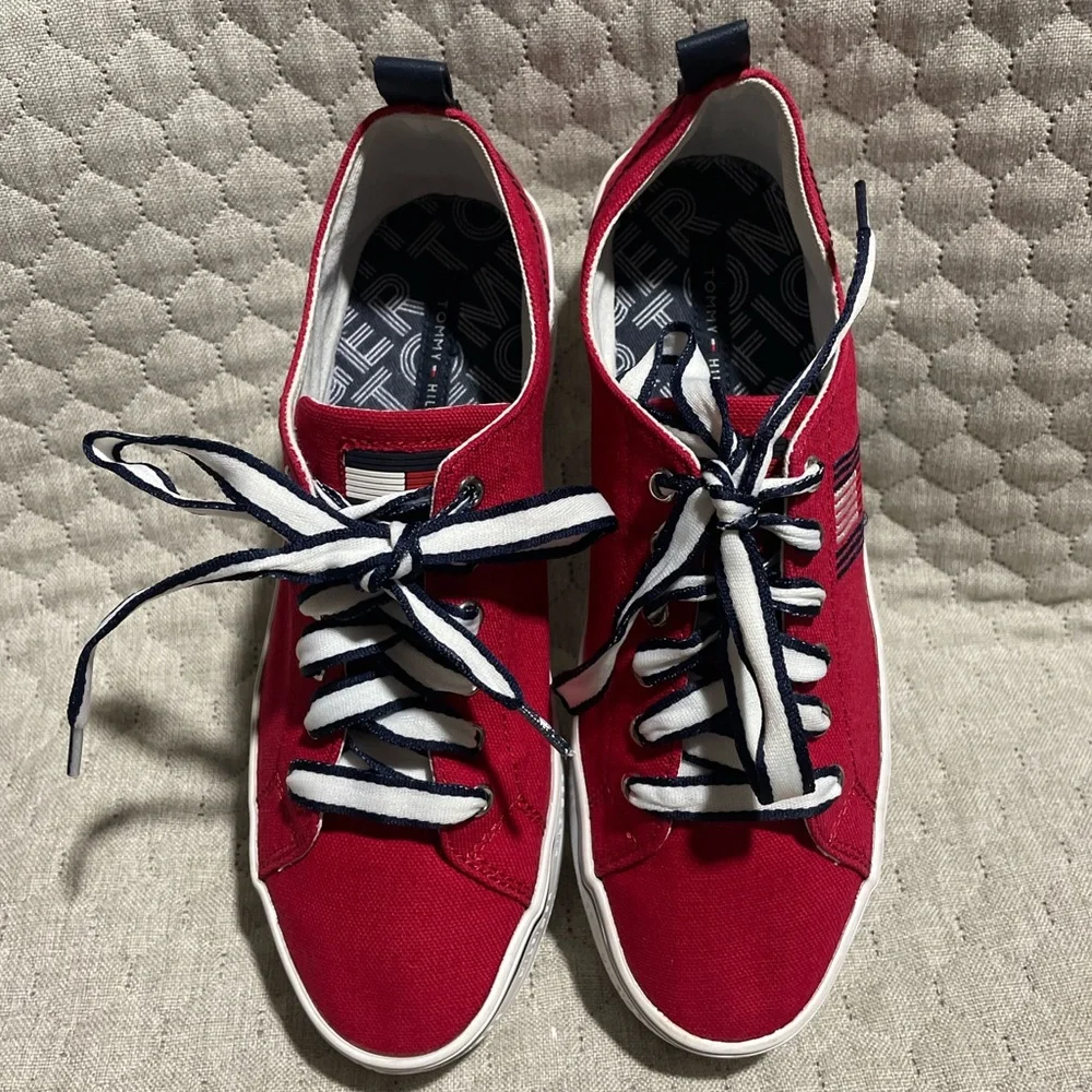 Tommy Hilfiger Red Platform Sneakers with Striped Laces